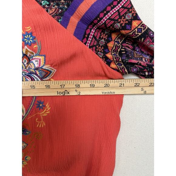 SOFT SURROUNDINGS Top Blouse Sz M Gauze Embroidered Boho Elastic Waist Pullover - Picture 11 of 12